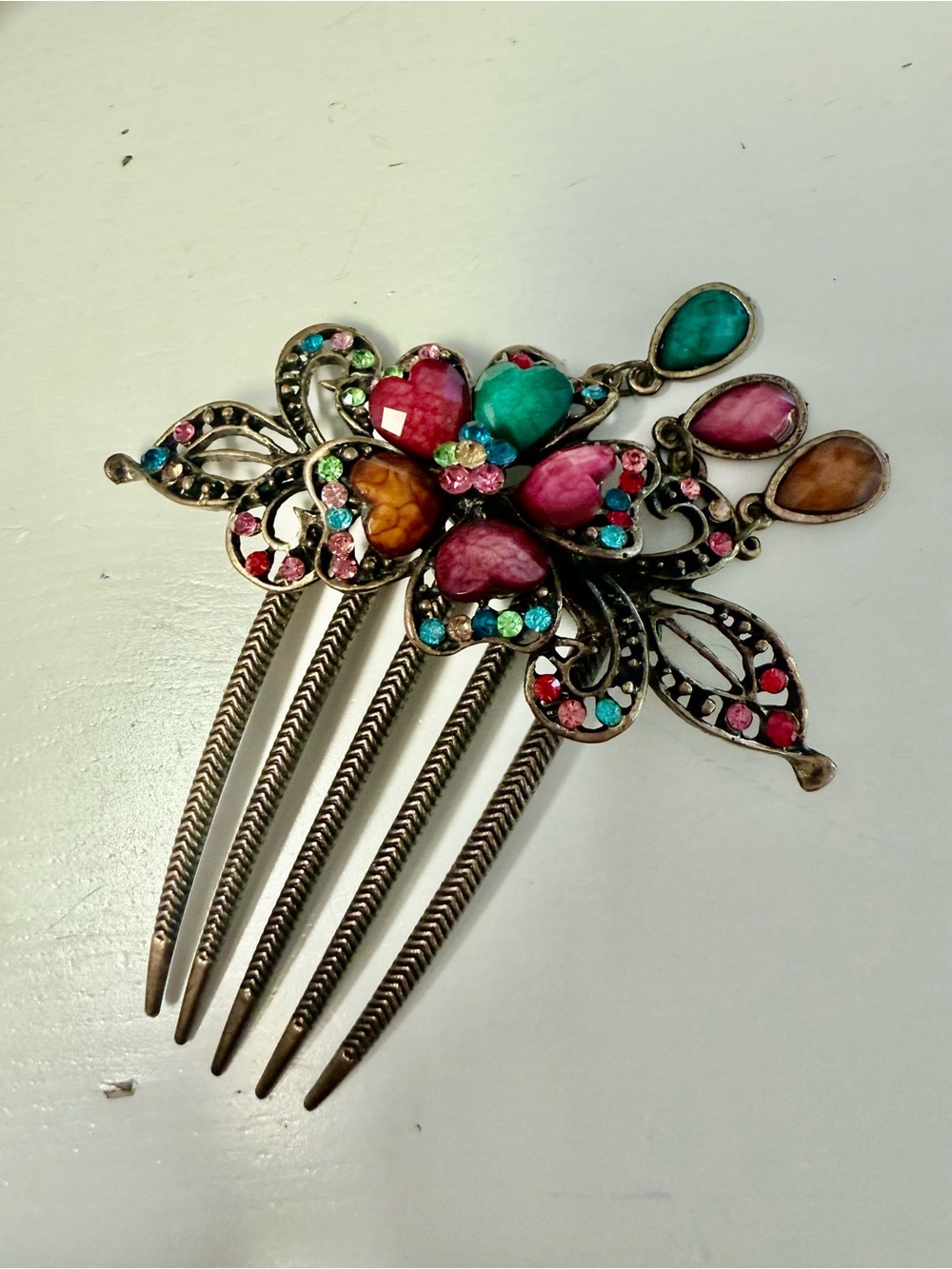 Vintage-Inspired Multicolor Rhinestone Hair Comb
